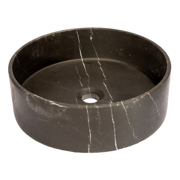 Eden Bath EB_S053NM-H Thin Lip Round Column Vessel Sink - Nero Marquino Marble