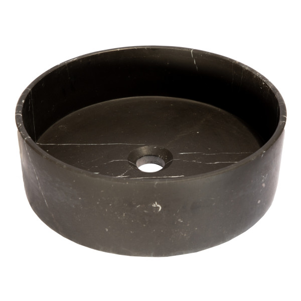 Eden Bath EB_S053NM-H Thin Lip Round Column Vessel Sink - Nero Marquino Marble