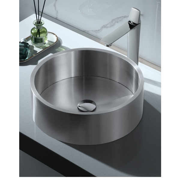 Eden Bath EB_SS003 Round 15.75-in Stainless Steel Vessel Sink + Rim + Drain