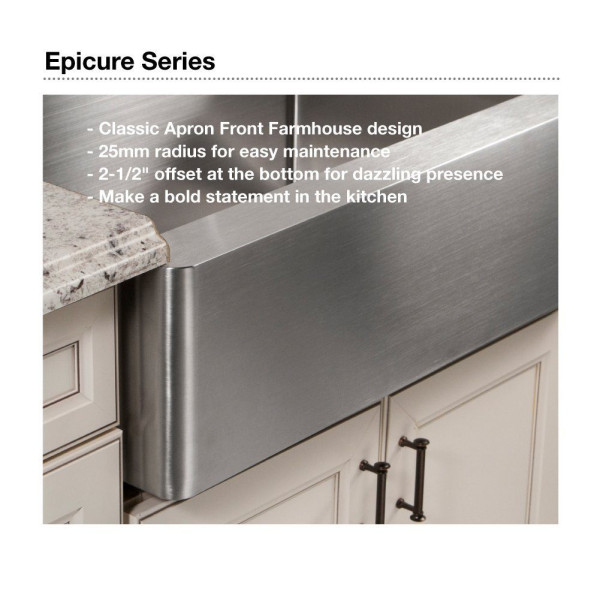 Houzer END-3360SR Epicure Series Apron Front 60/40 Double Bowl Kitchen Sink