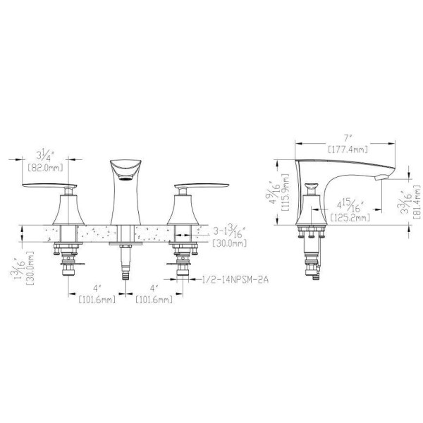 EVIVA EVFT216 Waterloo® Deck Mount Widespread Two Handles Bathroom Faucet
