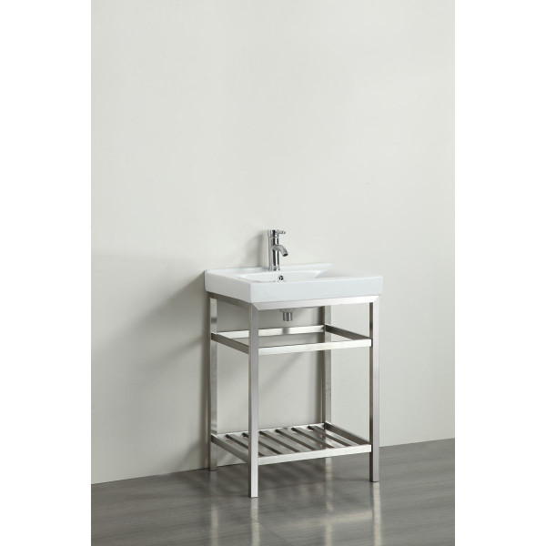 Eviva EVVN08-24SS Stone® 24" Bathroom Vanity Stainless Steel with White Integrated Porcelain Top