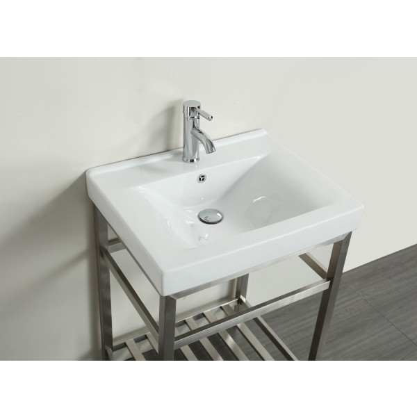 Eviva EVVN08-24SS Stone® 24" Bathroom Vanity Stainless Steel with White Integrated Porcelain Top
