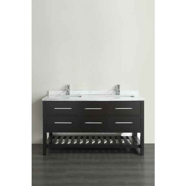 Eviva EVVN512-60 Natalie F.® 60 Inch Bathroom Vanity with White Carrera Marble Countertop