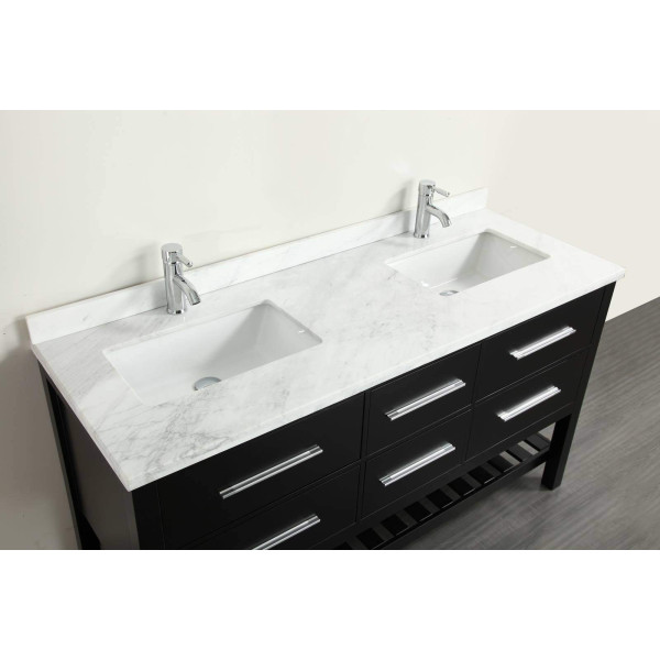 Eviva EVVN512-60 Natalie F.® 60 Inch Bathroom Vanity with White Carrera Marble Countertop
