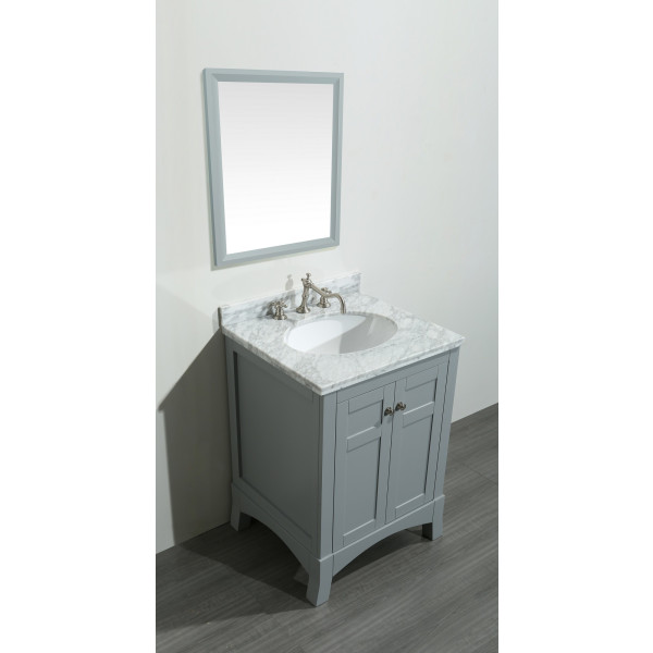Eviva EVVN514-24 New York 24 Inch Bathroom Vanity with White Marble Carrera Countertop and Sink