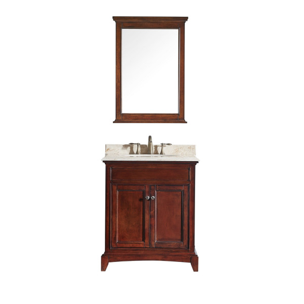 Eviva EVVN709-30 Elite Stamford® 30 Inch Wood Bathroom Vanity with Double OG Crema Marfil Marble Top