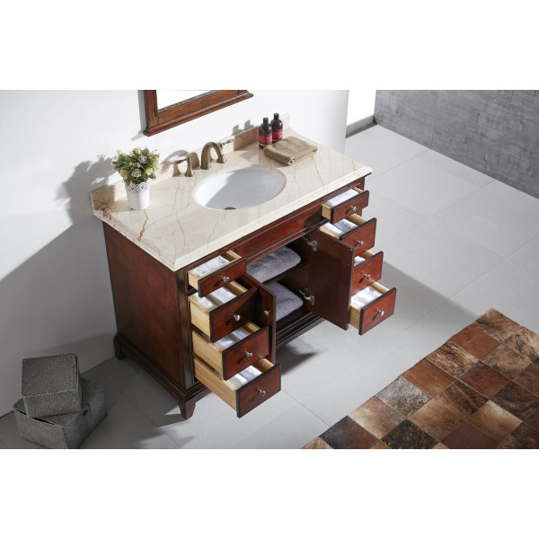 Eviva EVVN709-48 Elite Stamford® Brown Wood Bathroom Vanity with Double OG Crema Marfil Marble Top