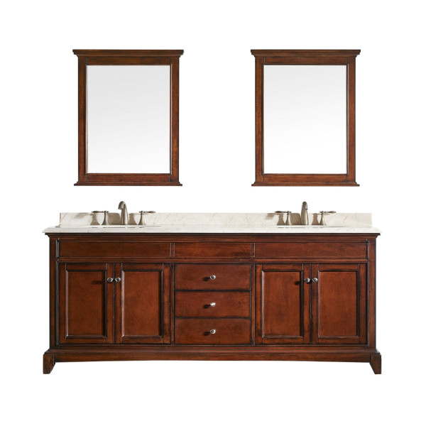Eviva EVVN709-72 Elite Stamford® 72 Inch Wood Bathroom Vanity with Double OG Crema Marfil Marble Top
