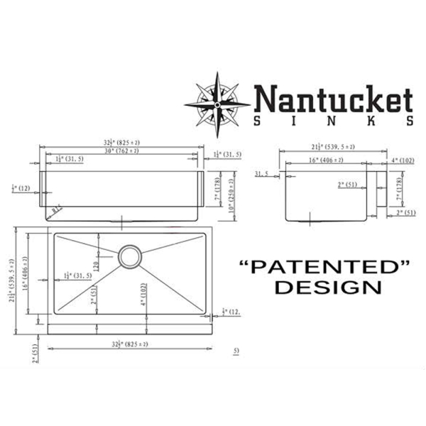 Nantucket EZApron33 Patented Design Pro Series Kitchen Sink w/ Apron Front