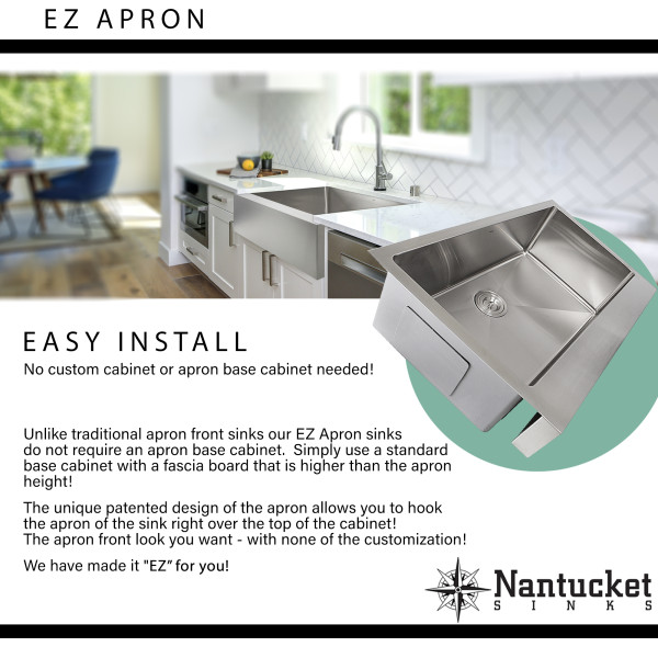Nantucket EZApron33 Patented Design Pro Series Kitchen Sink w/ Apron Front