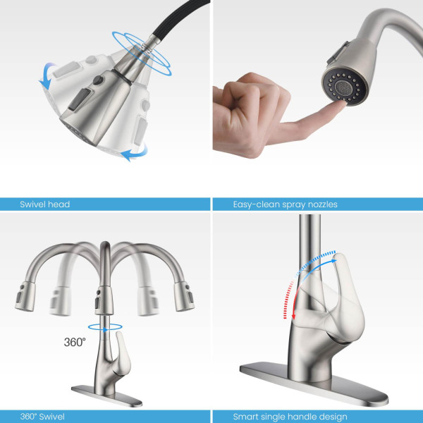 KIBI F101BN Single Handle Pull Down Kitchen Faucet