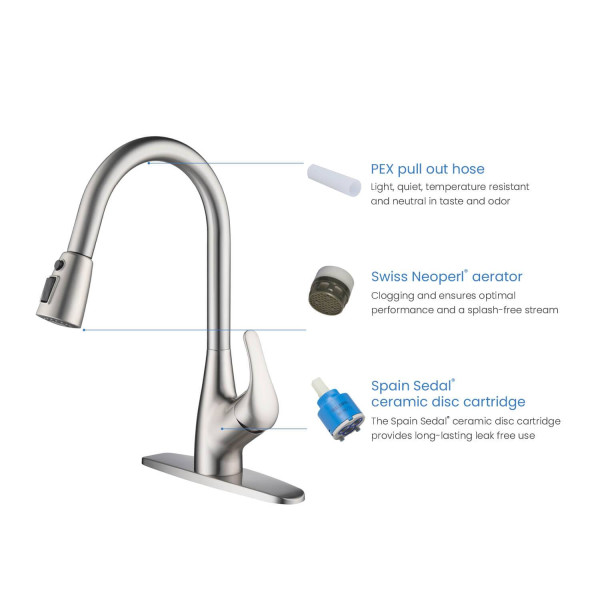 KIBI F101BN Single Handle Pull Down Kitchen Faucet