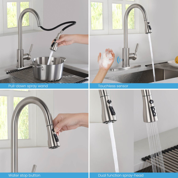 KIBI F102BN-S Single Handle Pull Down Kitchen Faucet With Touch Sensor
