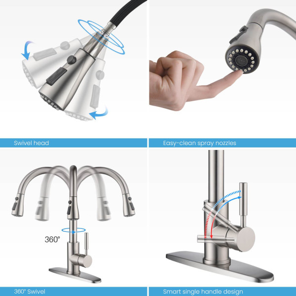 KIBI F102BN-S Single Handle Pull Down Kitchen Faucet With Touch Sensor