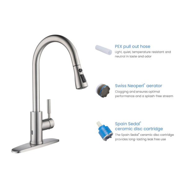 KIBI F102BN-S Single Handle Pull Down Kitchen Faucet With Touch Sensor