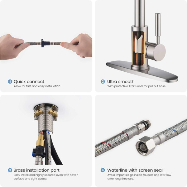 KIBI F102BN-S Single Handle Pull Down Kitchen Faucet With Touch Sensor