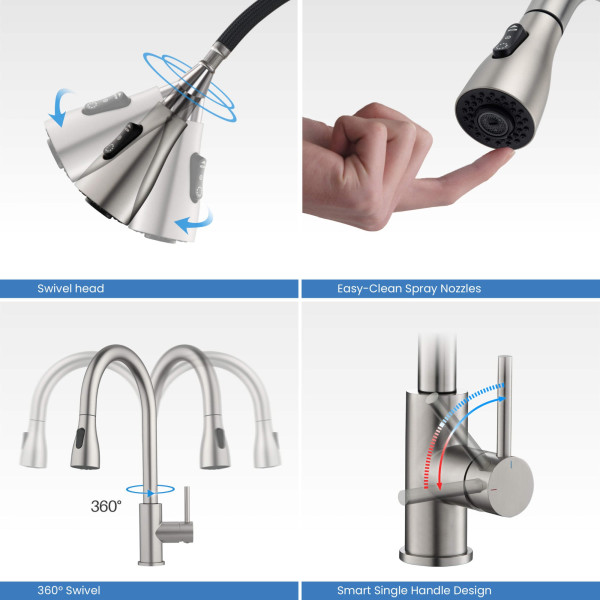 KIBI F102BN Single Handle Pull Down Kitchen Faucet