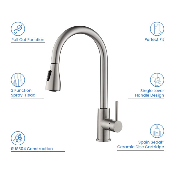 KIBI F102BN Single Handle Pull Down Kitchen Faucet