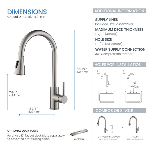 KIBI F102BN Single Handle Pull Down Kitchen Faucet