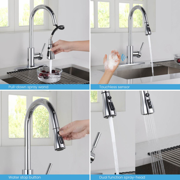 KIBI F102CH-S Single Handle Pull Down Kitchen Faucet With Touch Sensor