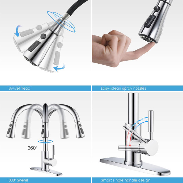 KIBI F102CH-S Single Handle Pull Down Kitchen Faucet With Touch Sensor