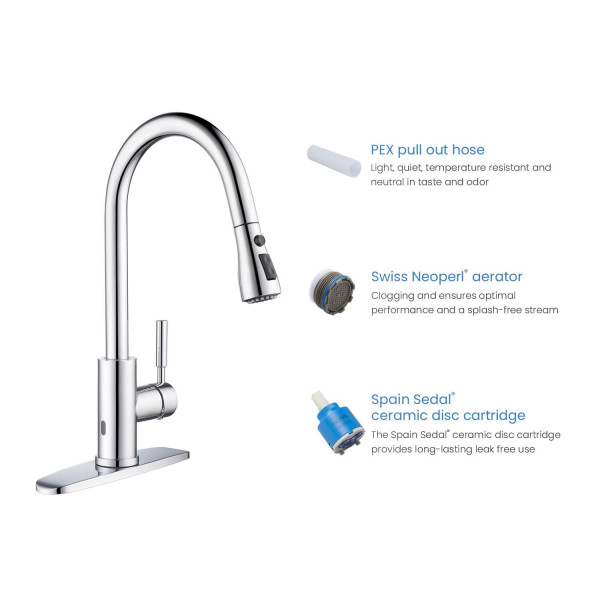 KIBI F102CH-S Single Handle Pull Down Kitchen Faucet With Touch Sensor