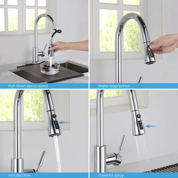 KIBI F102CH Single Handle Pull Down Kitchen Faucet