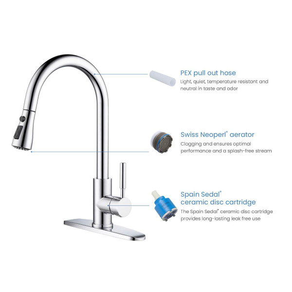KIBI F102CH Single Handle Pull Down Kitchen Faucet