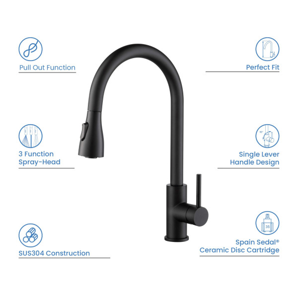 KIBI F102MB-D Single Handle Pull Down Kitchen Faucet with Deck Plate