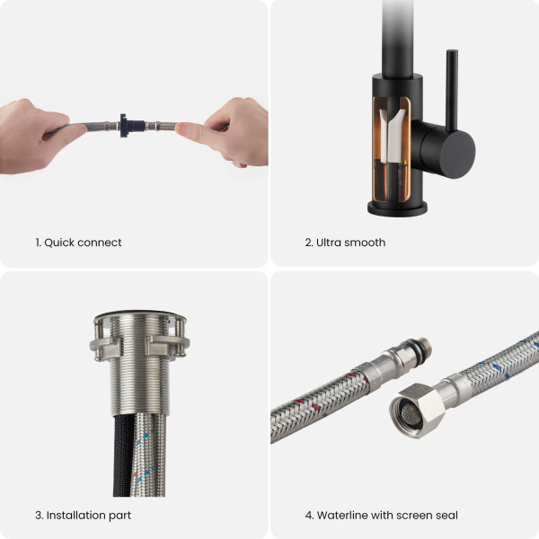 KIBI F102MB-D Single Handle Pull Down Kitchen Faucet with Deck Plate