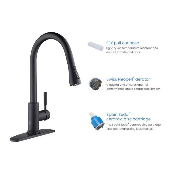 KIBI F102MB-S Single Handle Pull Down Kitchen Faucet With Touch Sensor