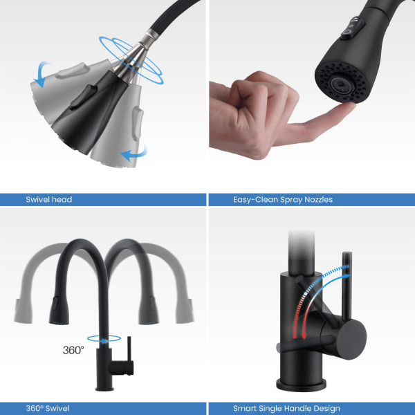 KIBI F102MB Single Handle Pull Down Kitchen Faucet