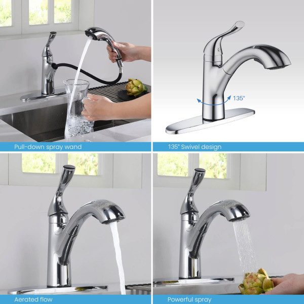 KIBI F103CH Single Handle Pull Down Kitchen Faucet