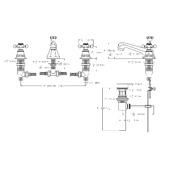 Water Creation F2-0009-..-BX Widespread Lavatory Faucet with Pop-Up Drain 