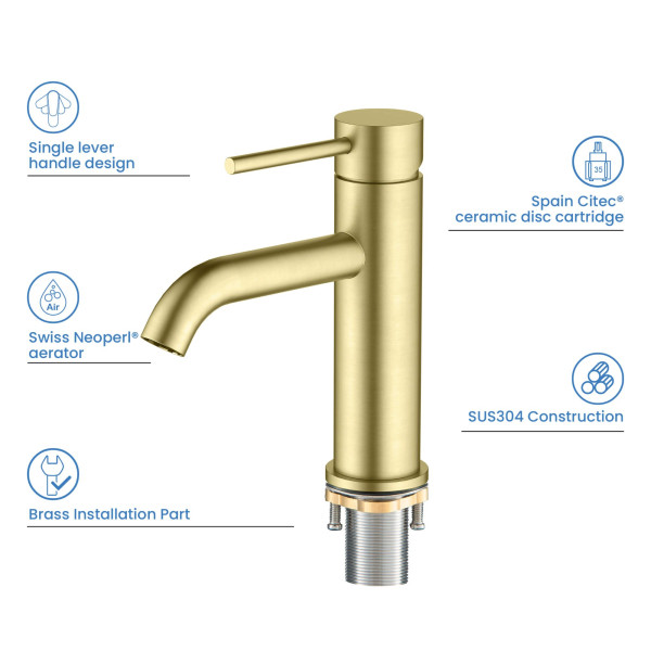 KIBI F201BG Single Handle Bathroom Sink Faucet with Pop Up Drain