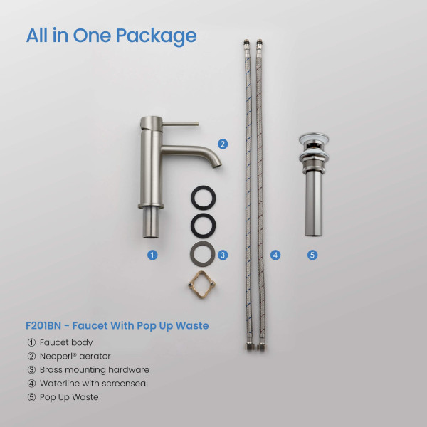 KIBI F201BN Single Handle Bathroom Sink Faucet with Pop Up Drain