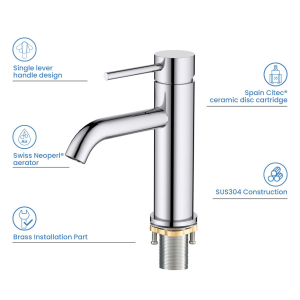 KIBI F201CH Single Handle Bathroom Sink Faucet with Pop Up Drain