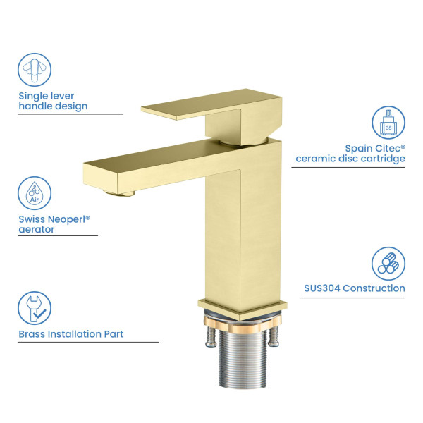 KIBI F202BG Single Handle Bathroom Sink Faucet with Pop Up Drain