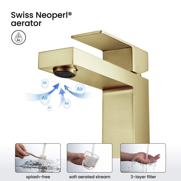 KIBI F202BG Single Handle Bathroom Sink Faucet with Pop Up Drain
