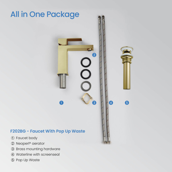 KIBI F202BG Single Handle Bathroom Sink Faucet with Pop Up Drain
