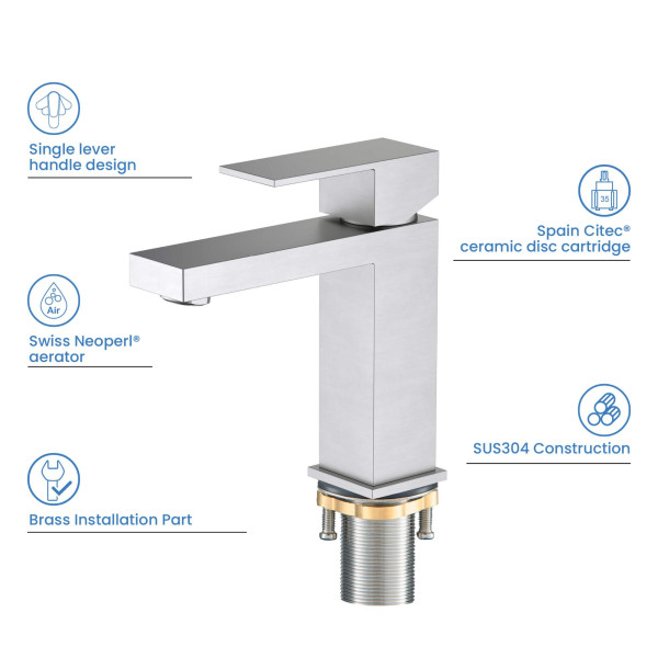 KIBI F202BN Single Handle Bathroom Sink Faucet with Pop Up Drain