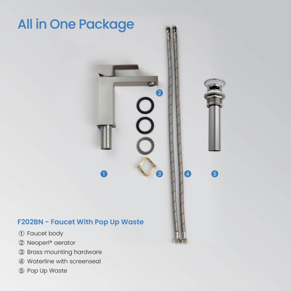 KIBI F202BN Single Handle Bathroom Sink Faucet with Pop Up Drain