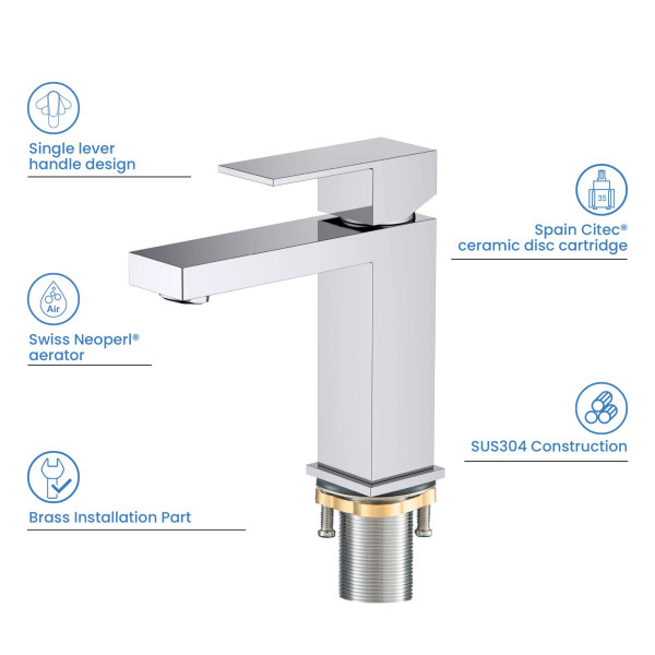 KIBI F202CH Single Handle Bathroom Sink Faucet with Pop Up Drain
