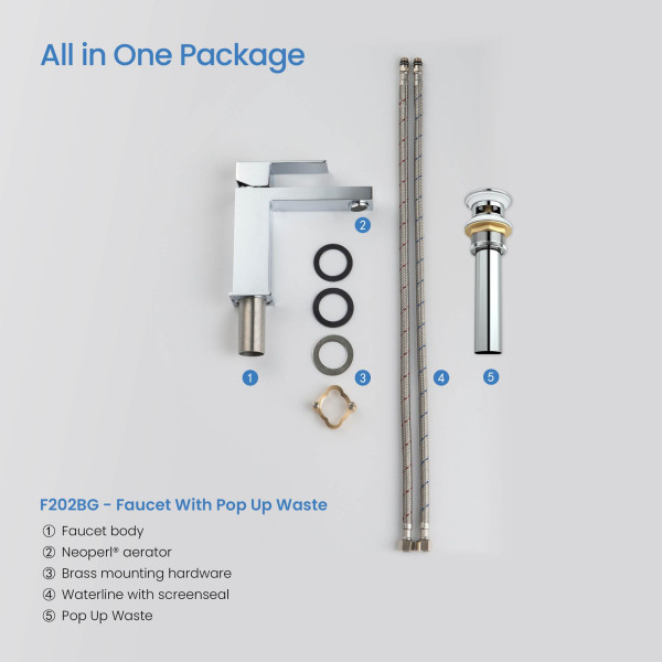 KIBI F202CH Single Handle Bathroom Sink Faucet with Pop Up Drain