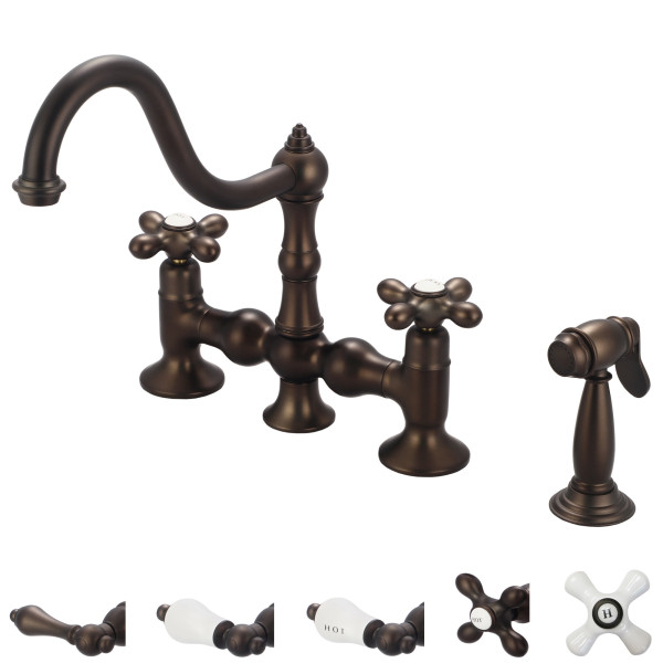 Water Creation F5-0010-..-CL Bridge Style Kitchen Faucet With Side Spray