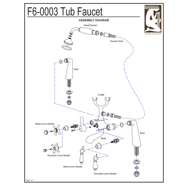Water Creation F6-0003-..-PL Brass Tub Bathroom Faucet with Handle Shower