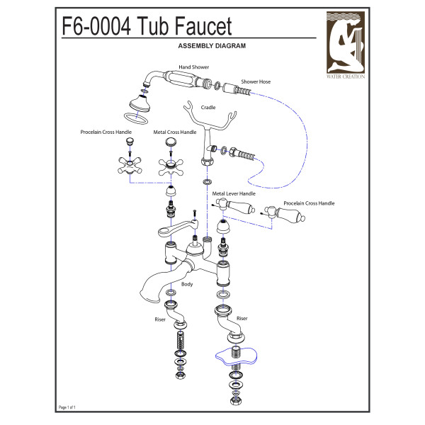 Water Creation F6-0004-..-CL Deck Mounted Tub Faucet With Porcelain Levers