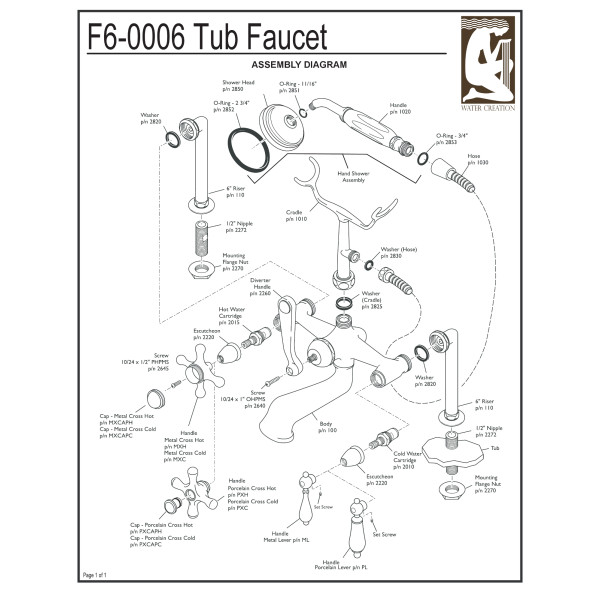 Water Creation F6-0006-..-PL Deck Mounted Tub Faucet with Handheld Shower 
