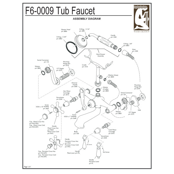 Water Creation F6-0009-..-PL Claw Foot Bath Tub Faucet with Porcelain Lever